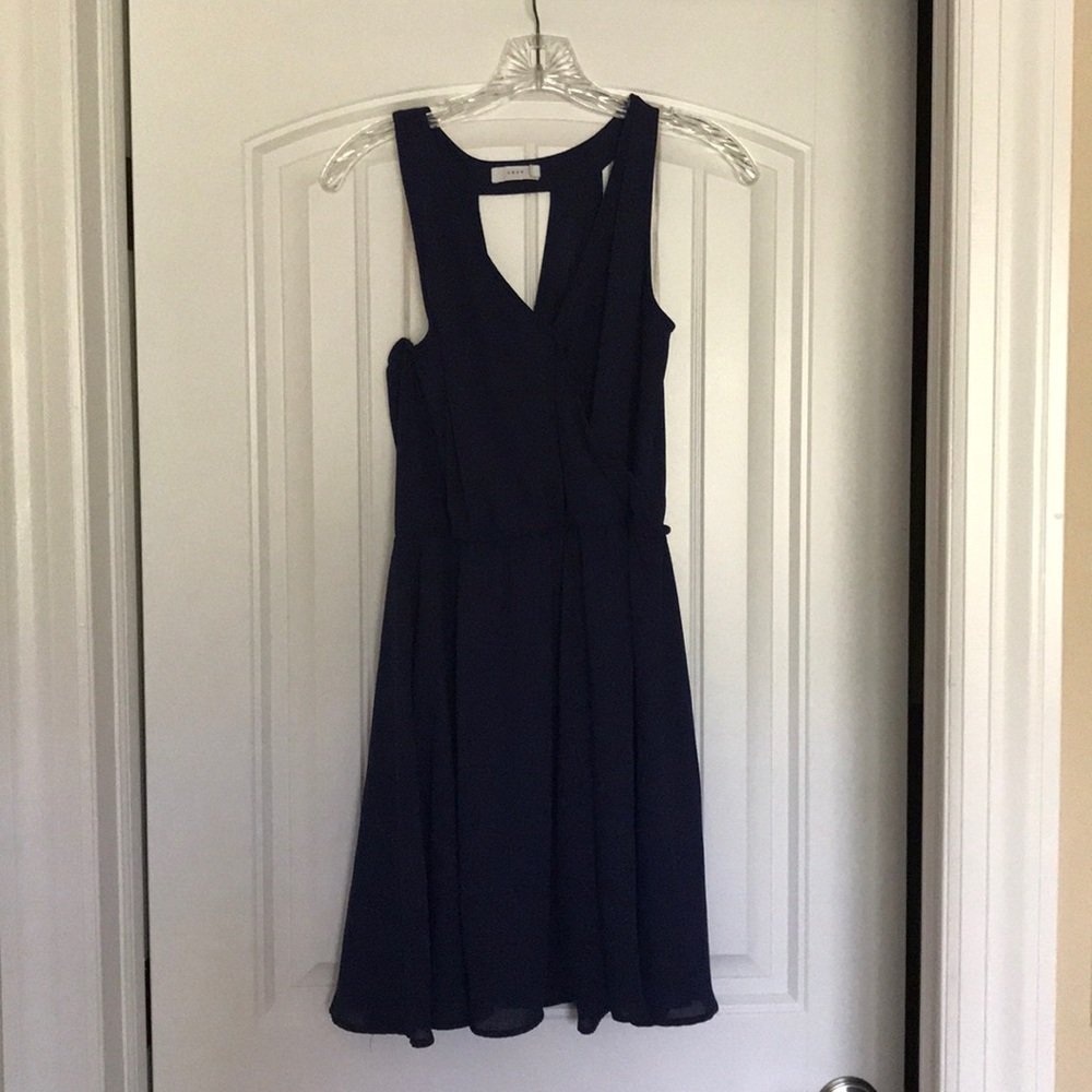 Navy Lush sleeveless dress with keyhole back, Lrg